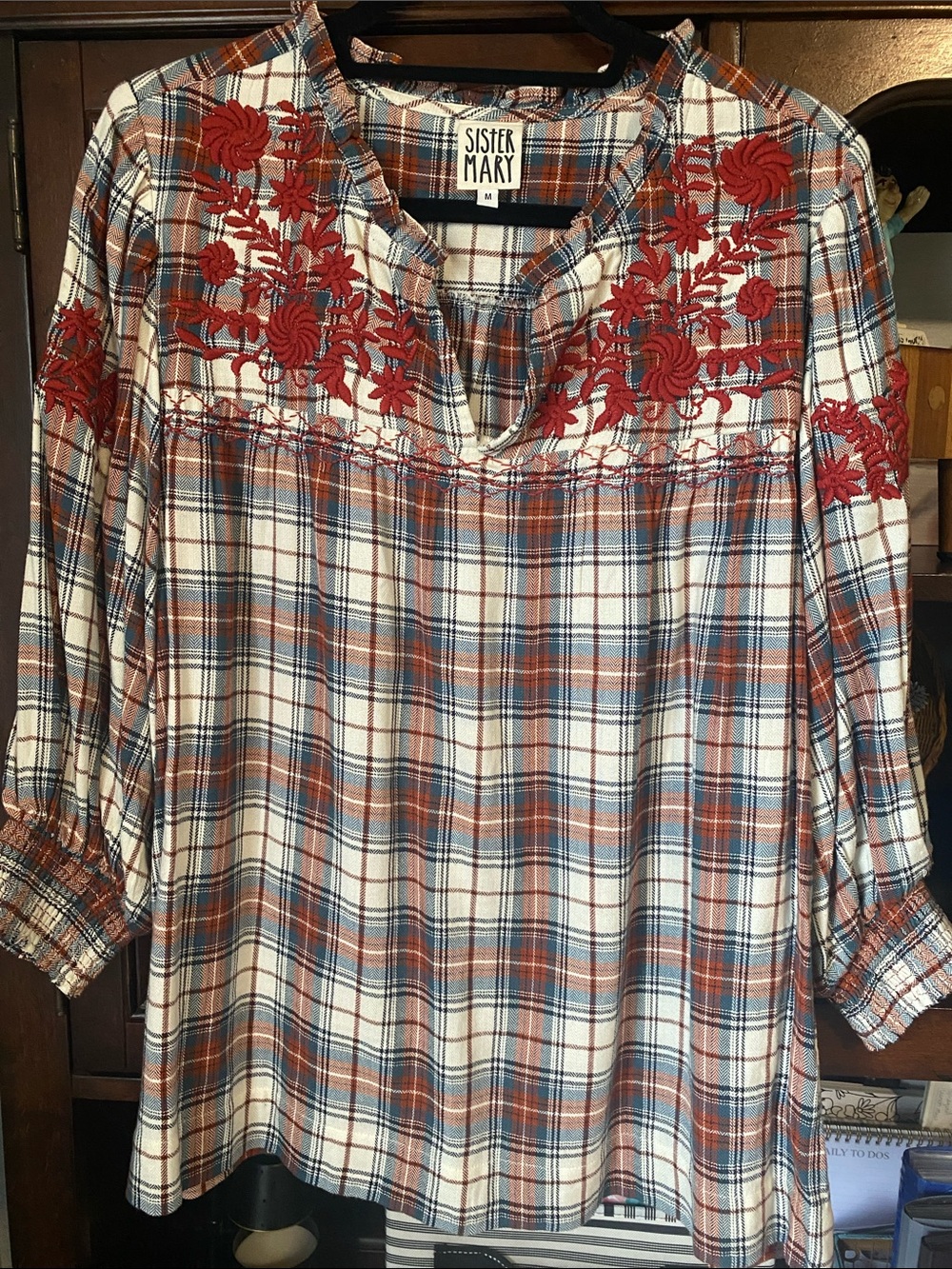 SISTER MARY- WOMEN'S CAMILLA ANN TOP IN IVORY PLAID